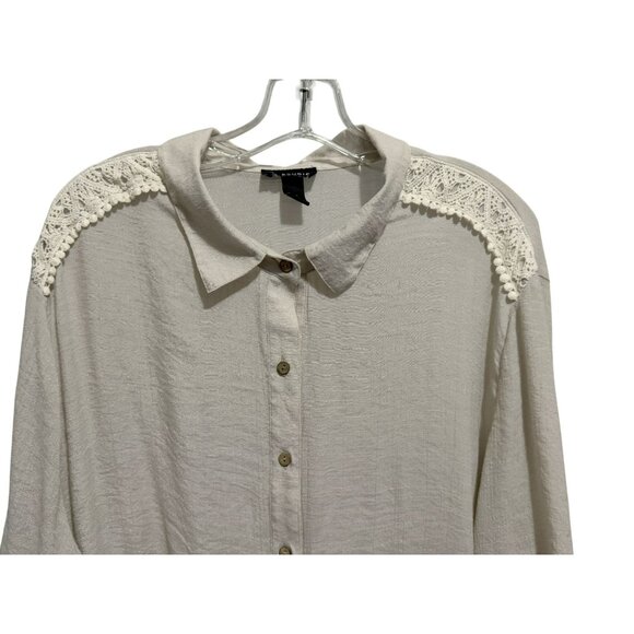 I.N Studio Women 3X Taupe Peplum Blouse Shoulder Lace Cottagecore Babydoll Flowy - Picture 2 of 6